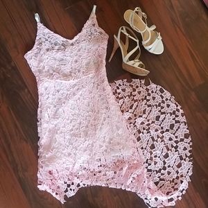 Pink Flowered Crochet/ Lace Dress